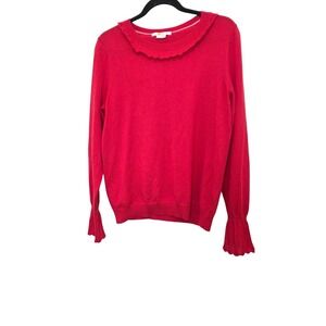 Boden Aimee Red Long-Sleeve Pullover Sweater Ruffled Collar Size 10